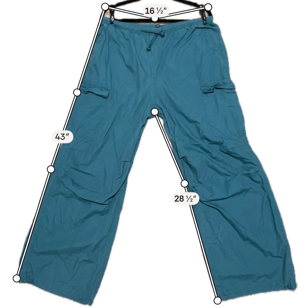 Wild Fable Large Baggy Cargo Pockets Parachute Pants Teal Green Y2K Gorpcore - Picture 3 of 6
